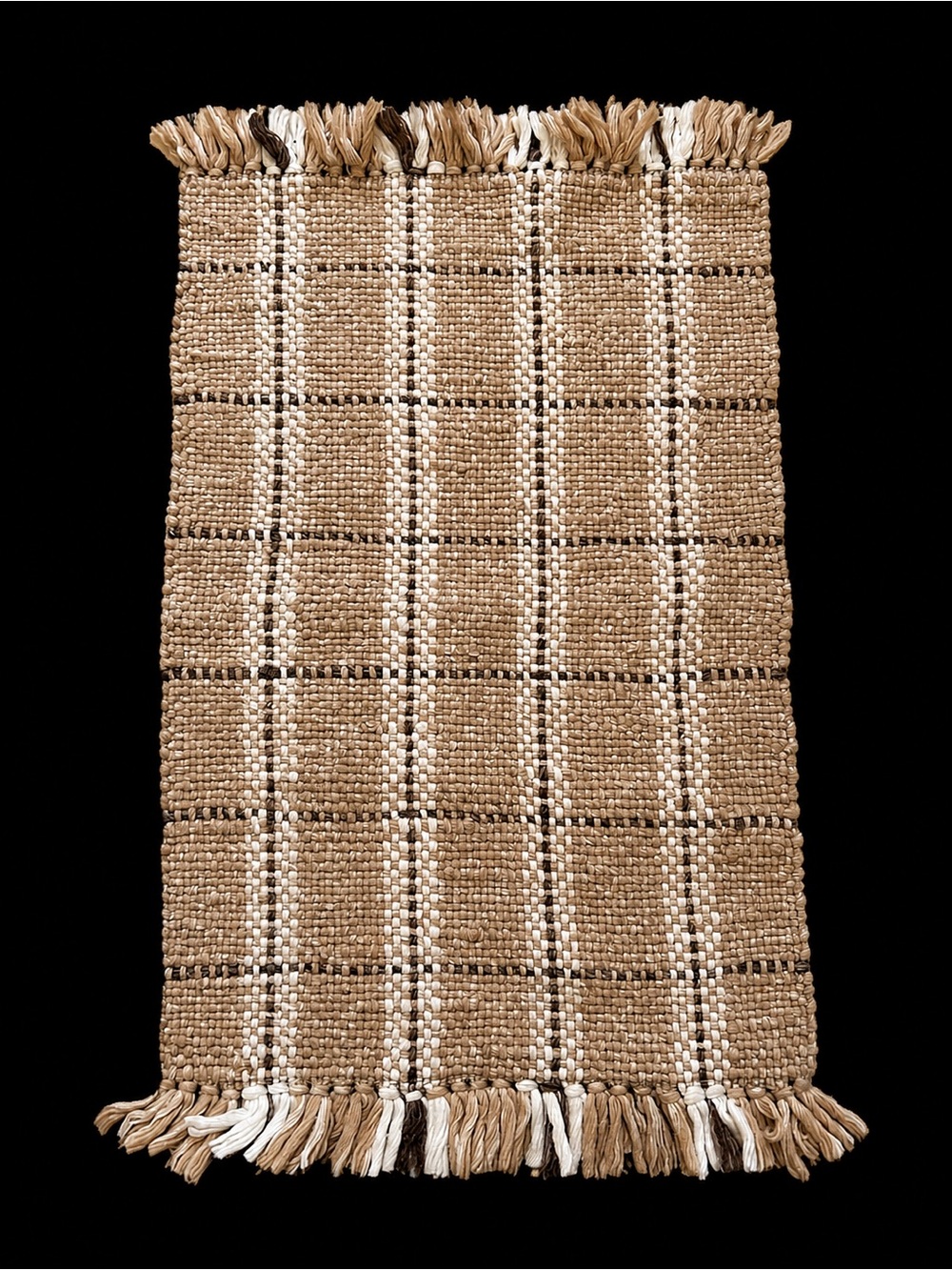 SERENA & LILY/GoodWeave Handwoven WoolWindowpane Plaid Fringe Accent Rug#0501265